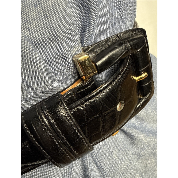 Joan & David Belt Black Leather Women\'s Small Alligator Embossed Gold Hardware